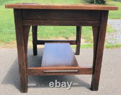 Antique Gustav Stickley 2 Drawer Mission Oak Library Table- Red Decal
