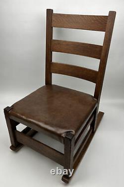 Antique Gustav Stickley Mission Oak Sewing Rocking Chair Signed model 305