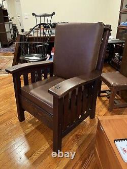 Antique Harden Arts And Craft Mission Oak Large Beefy Wavy Arm Armchair Stickley