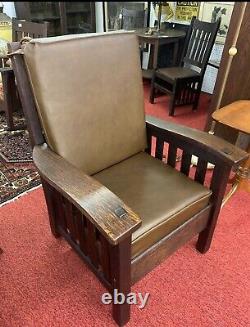 Antique Harden Arts And Craft Mission Oak Large Beefy Wavy Arm Armchair Stickley