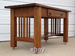 Antique Heavy Mission Arts & Crafts Tiger Oak Library Table Desk Stickley Era