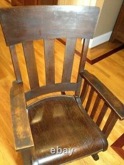 Antique Heywood Brothers & Wakefield Company Mission Rocking Chair Solid Oak