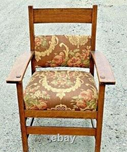 Antique L & JG Stickley Mission Oak Arm Chair Arts & Craft Rare Back Cushin