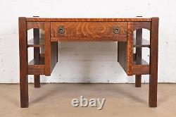 Antique Lifetime Furniture Mission Oak Arts & Crafts Desk With Built-In Bookcase