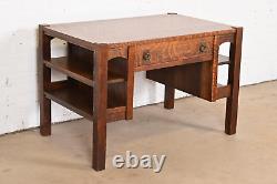 Antique Lifetime Furniture Mission Oak Arts & Crafts Desk With Built-In Bookcase