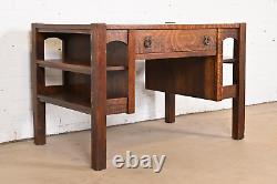 Antique Lifetime Furniture Mission Oak Arts & Crafts Desk With Built-In Bookcase