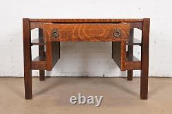 Antique Lifetime Furniture Mission Oak Arts & Crafts Desk With Built-In Bookcase