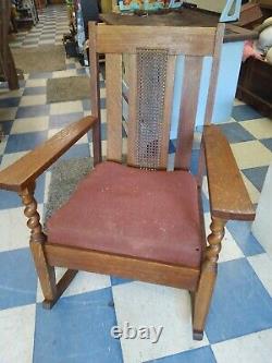 Antique Mission Arts & Crafts Cane Back Oak Wood Rocking Chair