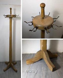 Antique Mission Arts & Crafts Industrial Style Oak Wood Coat Rack Tree R27