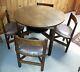 Antique Mission Arts & Crafts Oak 38 Round Table With 4 Fitted Triangle Chairs