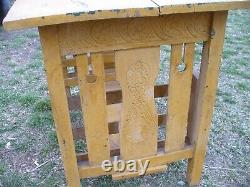 Antique Mission Arts & Crafts Oak Library Table Magazine Rack Old Mustard Paint