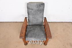 Antique Mission Arts & Crafts Oak and Leather Reclining Morris Chair, Circa 1900