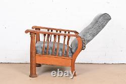 Antique Mission Arts & Crafts Oak and Leather Reclining Morris Chair, Circa 1900