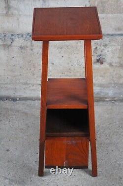 Antique Mission Arts & Crafts Red Oak Tiered Smoking Stand Pedestal Side Table