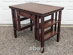 Antique Mission Arts & Crafts Tiger Oak Library or Student Desk, Bookshelf Sides