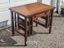 Antique Mission Arts & Crafts Tiger Oak Library or Student Desk, Bookshelf Sides