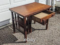 Antique Mission Arts & Crafts Tiger Oak Library or Student Desk, Bookshelf Sides