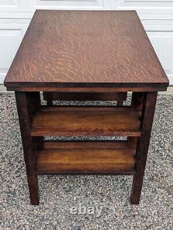 Antique Mission Arts & Crafts Tiger Oak Library or Student Desk, Bookshelf Sides