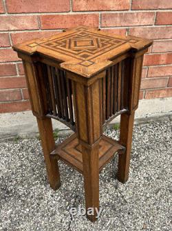 Antique Mission Arts & Crafts Tiger Oak Pedestal Table Plant Stand 352 Pc inlay