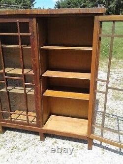 Antique Mission Arts and Crafts Quarter Sawn Oak Triple Door Bookcase 1920s