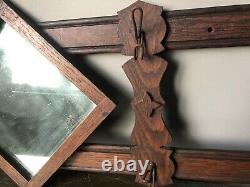 Antique Mission Diamond Mirror Oak Hanging Entry Hall Tree Coat Hat Rack