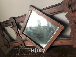 Antique Mission Diamond Mirror Oak Hanging Entry Hall Tree Coat Hat Rack