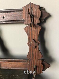 Antique Mission Diamond Mirror Oak Hanging Entry Hall Tree Coat Hat Rack