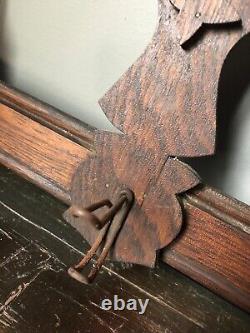 Antique Mission Diamond Mirror Oak Hanging Entry Hall Tree Coat Hat Rack