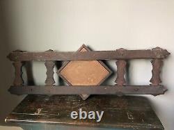 Antique Mission Diamond Mirror Oak Hanging Entry Hall Tree Coat Hat Rack