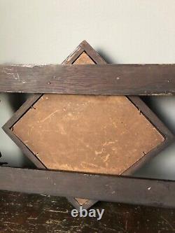 Antique Mission Diamond Mirror Oak Hanging Entry Hall Tree Coat Hat Rack