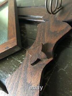 Antique Mission Diamond Mirror Oak Hanging Entry Hall Tree Coat Hat Rack