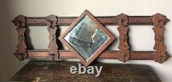 Antique Mission Diamond Mirror Oak Hanging Entry Hall Tree Coat Hat Rack