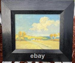 Antique Mission Landscape House Trees Oil Painting Oak Picture Frame ED Nyqvist