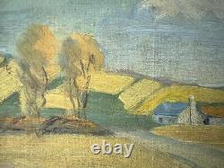 Antique Mission Landscape House Trees Oil Painting Oak Picture Frame ED Nyqvist