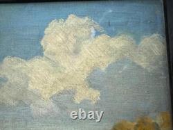 Antique Mission Landscape House Trees Oil Painting Oak Picture Frame ED Nyqvist