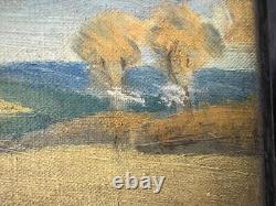 Antique Mission Landscape House Trees Oil Painting Oak Picture Frame ED Nyqvist