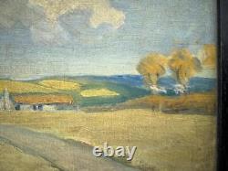 Antique Mission Landscape House Trees Oil Painting Oak Picture Frame ED Nyqvist