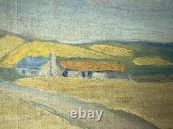 Antique Mission Landscape House Trees Oil Painting Oak Picture Frame ED Nyqvist