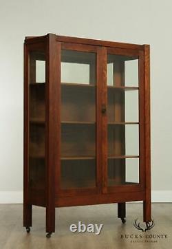 Antique Mission Oak 2 Door Bookcase China Cabinet