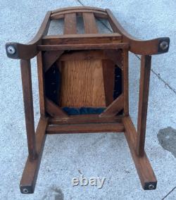 Antique Mission Oak Amish Dining Chair Solid Oak Blue Velvet Sturdy + Nice