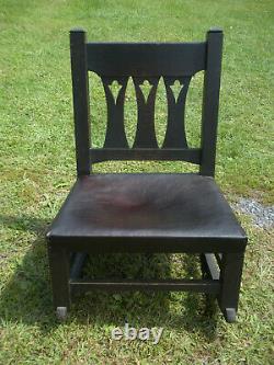 Antique Mission Oak Art and Crafts Cutout Rocking Chair Limbert Stickley Bros