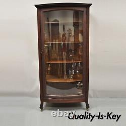 Antique Mission Oak Arts & Crafts Bowed Front China Display Cabinet Curio
