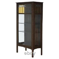 Antique Mission Oak Arts & Crafts Leaded Glass Enclosed Bookcase Vitrine C1900