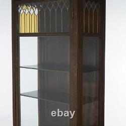 Antique Mission Oak Arts & Crafts Leaded Glass Enclosed Bookcase Vitrine C1900