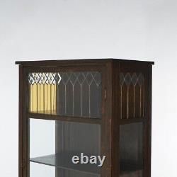 Antique Mission Oak Arts & Crafts Leaded Glass Enclosed Bookcase Vitrine C1900