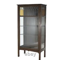 Antique Mission Oak Arts & Crafts Leaded Glass Enclosed Bookcase Vitrine C1900