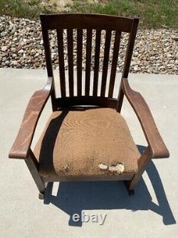 Antique Mission Oak Arts & Crafts Wood Rocker Rocking Chair Cushion Slat Back