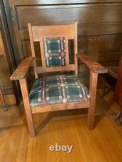 Antique Mission Oak Chair with Upholstered Back & Seat circa 1920