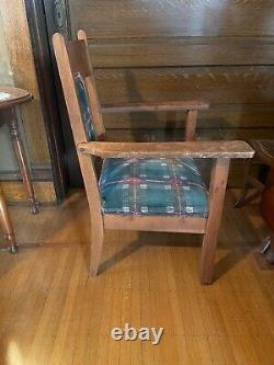 Antique Mission Oak Chair with Upholstered Back & Seat circa 1920