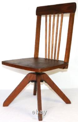 Antique Mission Oak Gunlocke Style Small Office Swivel Height Adj. Chair